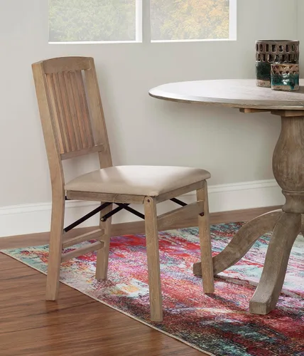 Miniatura 5 de Linon Keira - Juego de 2 sillas plegables de madera rústica natural con asiento tapizado beige y respaldo de misión