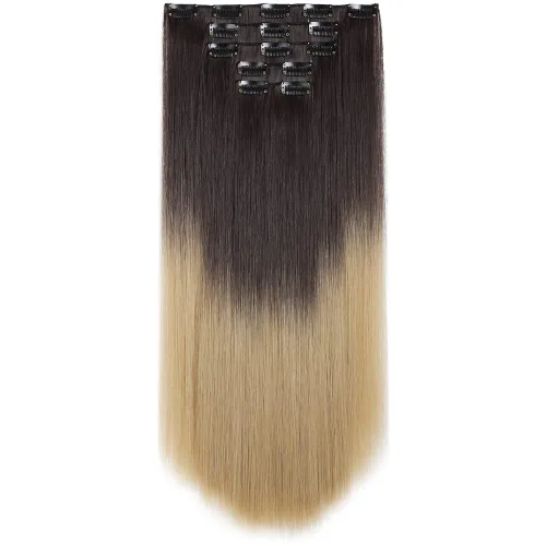 Miniatura 42 de Extensiones de cabello negro lacio, 2 juegos de extensiones de cabello con clip para mujeres, Halloween, 5 piezas de 22 pulgadas, piezas de cabello