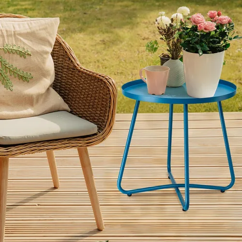 Miniatura 10 de danpinera - Mesa auxiliar de acero resistente a la intemperie, metal, redonda y pequeña para exteriores, para patio, balcón, jardín y mesita