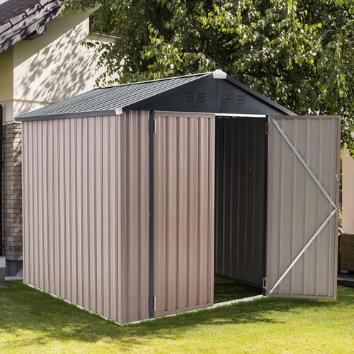 Miniatura 12 de AECOJOY Cobertizo de almacenamiento al aire libre de 5 x 3 pies, pequeño cobertizo de metal con puerta con cerradura, almacenamiento de utilidad