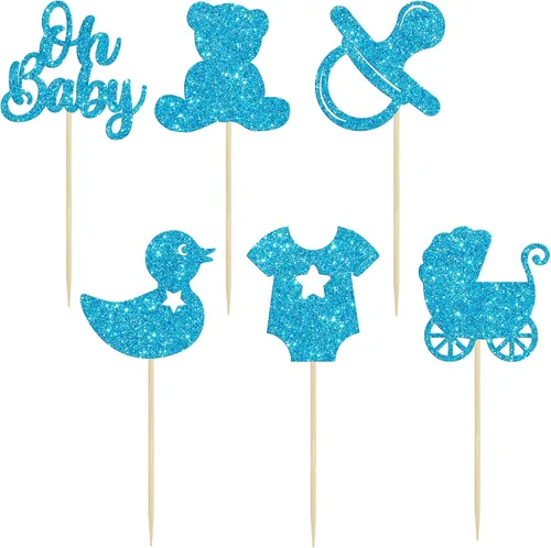 Miniatura 3 de Gyufise 36 piezas Oh Baby Cupcake Toppers Glitter Bear Chupete Baby Carriage Cupcake Picks Baby Shower Cake Decoraciones para revelación de género