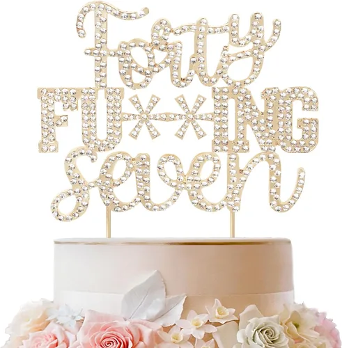 Miniatura 61 de LINGTEER Veintiún divertidos adornos dorados para tartas con diamantes de imitación – Saludos a los 21 años de edad, decoración de centros de mesa