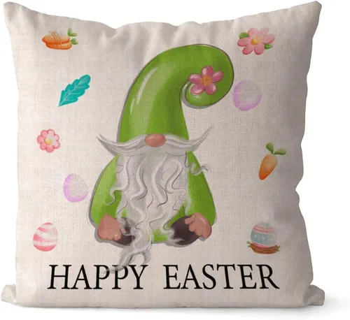 Miniatura 50 de Divertidas fundas de almohada de gnomo de Pascua, huevos de Pascua, zanahorias, divertidas fundas de almohada de 16 x 16 pulgadas, decoración