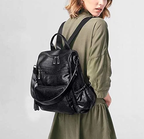 Miniatura 3 de UTO Mochila de piel vegana para mujer, diseño de moda, convertible, bolsa de hombro con borla, Mochilas tipo mochila