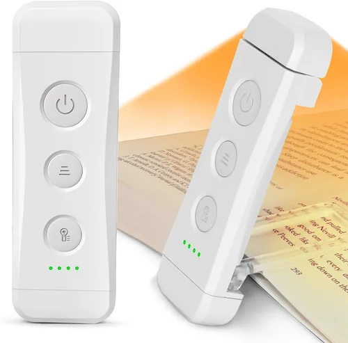 Miniatura 7 de Glocusent - Luz de libro recargable USB, luz de lectura LED portátil con clip, luces de lectura para libros en la cama con 3 colores ámbar y 5