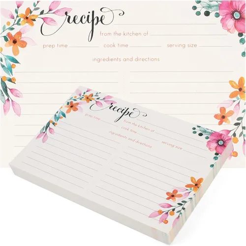 LotFancy Tarjetas de recetas, 4 x 6 pulgadas, 60 unidades, doble cara, cartulina de receta en blanco, tarjetas de índice de recetas florales