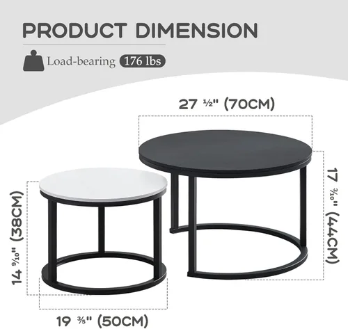 Miniatura 2 de MASAKA B&W Juego de 2 mesas auxiliares apilables modernas para sala de estar, dormitorio u oficina, apilables y versátiles para espacios pequeños