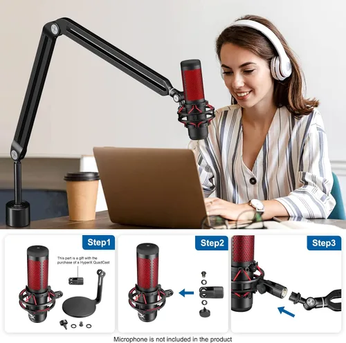 Miniatura 4 de Brazo de suspensión para micrófono Aokeo AK-45, soporte de escritorio ajustable y compacto para micrófono de suspensión tipo tijera para Blue Yeti