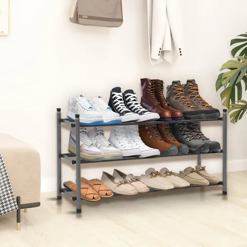 Miniatura 5 de Zapatero, organizador de almacenamiento de zapatos expandible para armario, zapatero de metal de 3 niveles para entrada, estante pequeño ajustable