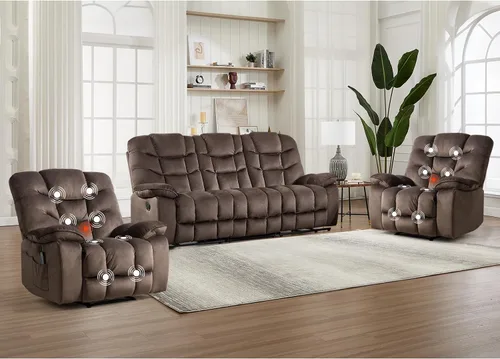 Miniatura 30 de HAOMARKETS Silla reclinable eléctrica con masaje y calor, sillas reclinables eléctricas de 41 pulgadas de ancho con puerto USB, sofá reclinable