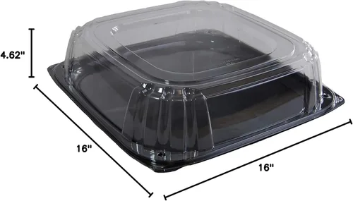 Miniatura 6 de Sabert Bandeja cuadrada UltraStack negra de 16 pulgadas con tapa transparente de cúpula de 3 pulgadas, plástico duradero, desechable, 25