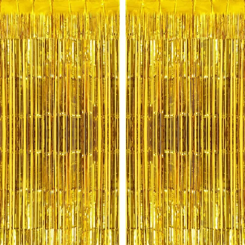 Miniatura 14 de Paquete de 2 cortinas de flecos brillantes con flecos, telón de fondo de oropel para puerta, cortinas de aluminio para cumpleaños, bodas