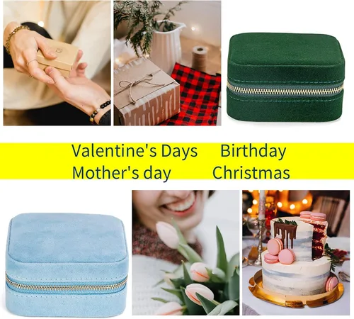 Miniatura 4 de Joyero de terciopelo de viaje con espejo, mini estuche de regalo para mujeres y niñas, pequeñas cajas organizadoras portátiles para anillos, aretes