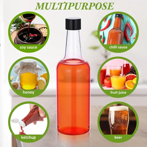 Miniatura 5 de Patelai 24 botellas de vino de plástico con tapas de 11 onzas de cuello largo, botellas de plástico de cuarto de galón con tapas de rosca
