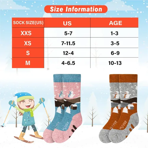 Miniatura 4 de Hylaea Calcetines de esquí de lana merino para niños, calcetines térmicos cálidos hasta la rodilla para patinaje de snowboard para niños y niñas