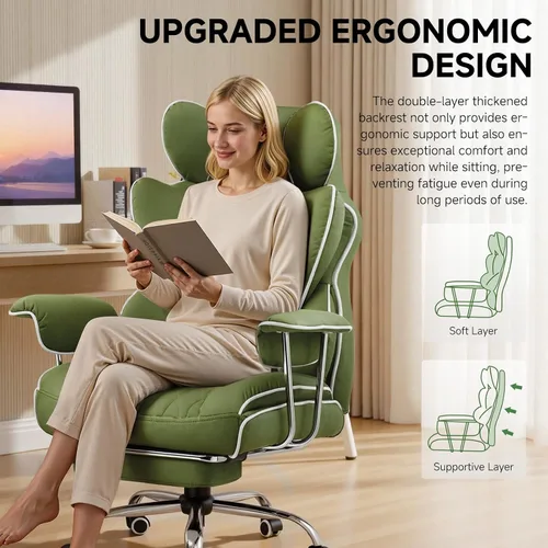 Miniatura 5 de COMHOMA Silla de juegos grande y alta con soporte lumbar de resorte de bolsillo, silla de oficina ergonómica con reposapiés, silla de escritorio