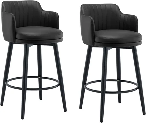 Juego de 2 taburetes giratorios de bar con respaldo, altura de mostrador, sillas de isla de cocina con Brazos, asiento de cuero napa, patas de metal