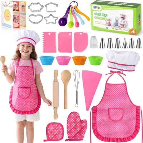 Miniatura 8 de LovesTown Juegos de Cocina y Horneado para Niños, 32 Piezas Accesorios de Cocina de Juguete Juguetes de Juego de Simulación para Cumpleaños de Niños