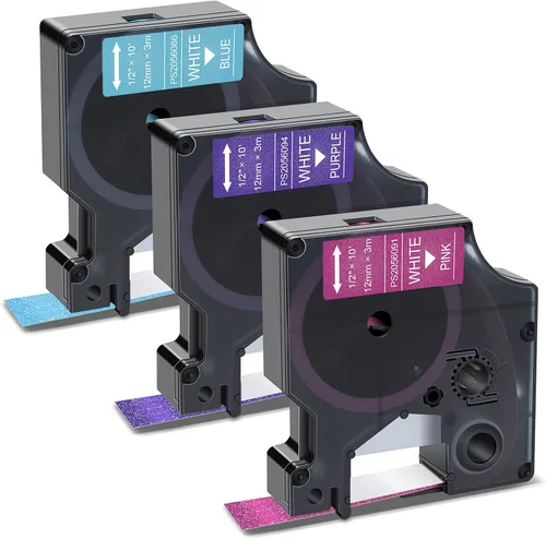 Pristar Cinta de etiquetas compatible con DYMO COLORPOP con impresión blanca en azul/rosa/morado con purpurina de 0.472 in, 0.47 pulgadas, funciona