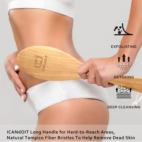 Miniatura 2 de ICANdOIT Cepillo corporal muy rígido para hombres y mujeres, cepillo de piel seca de mango largo para celulitis y drenaje linfático con cerdas