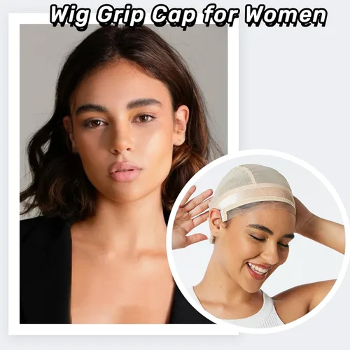 Miniatura 5 de Gorra de silicona de encaje para mujer, banda de agarre ajustable, gorra sin pegamento para encaje y pelucas de una sola parte superior (beige, L)