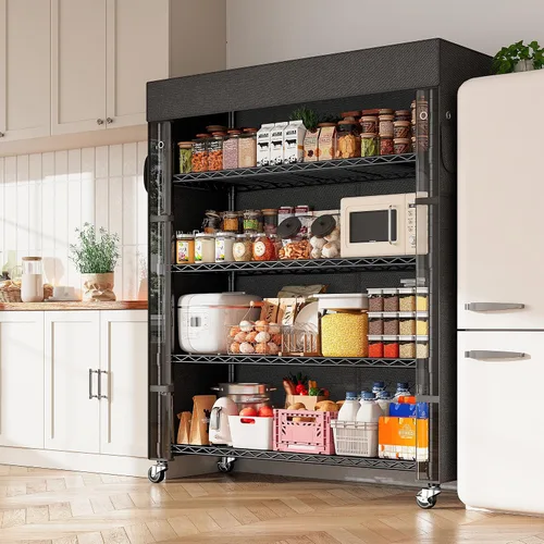 Miniatura 2 de REIBII Estantes de almacenamiento de 72.8 pulgadas de alto con cubierta y ruedas, estantería de alambre de metal resistente para despensa, cocina
