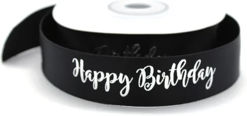 Miniatura 2 de Cinta negra con escritura plateada - Decoración de feliz cumpleaños para cumpleaños (negro)