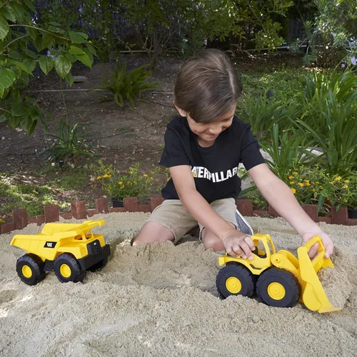 Miniatura 7 de Juego de juguetes de construcción CAT, paquete de 2 camiones de juguete de flota de construcción de 10" con piezas articuladas, divertido y duradero
