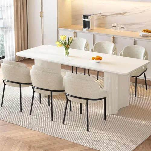 Miniatura 24 de Mesa de Comedor Rectangular de 63" con 6 Sillas, Mesa de Cocina Moderna Blanca con Juego de Sillas para Sala de Estar, Comedor y Cocina Blanco-A