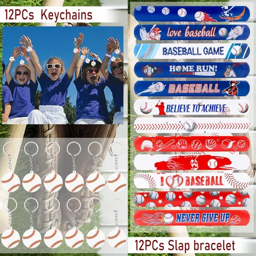 Miniatura 6 de 208 piezas de recuerdos de fiesta de béisbol con bolsas de fiesta de béisbol, silbato de béisbol, pulseras de bolas de béisbol de espuma, llaveros