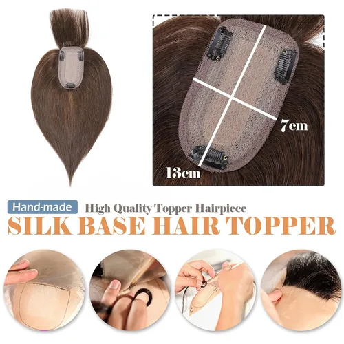 Miniatura 3 de Hairro Toppers de cabello humano para mujer, clip en Remy Topper postizo con flequillo, clip en tupé con flequillo Wispy Flequillo, pérdida