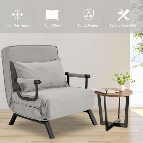 Miniatura 5 de Hupmad Sillón Cama Convertible, Sillón Tri-plegable Tapizado con Almohada, Sofá Chaise Lounge Plegable de Ocio, Respaldo Ajustable de 6 Ángulos Cama