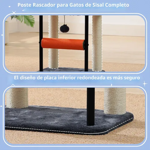 Miniatura 8 de Hey-brother Árbol para gatos, postes rascadores para gatos con cama, torre resistente con columnas totalmente envueltas en sisal y bola de juguete