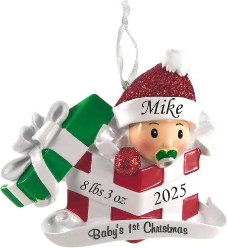 Miniatura 8 de Adorno de la primera Navidad del bebé 2025 – Bebé niña en el presente – Recuerdo personalizado de vacaciones – Adorno personalizado de mi primera