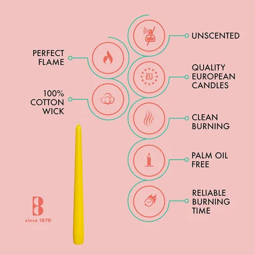 Miniatura 3 de BOLSIUS Velas cónicas amarillas – Paquete de 4 velas sin perfume de 10 pulgadas – 8 horas de tiempo de combustión – Calidad europea premium – Velas