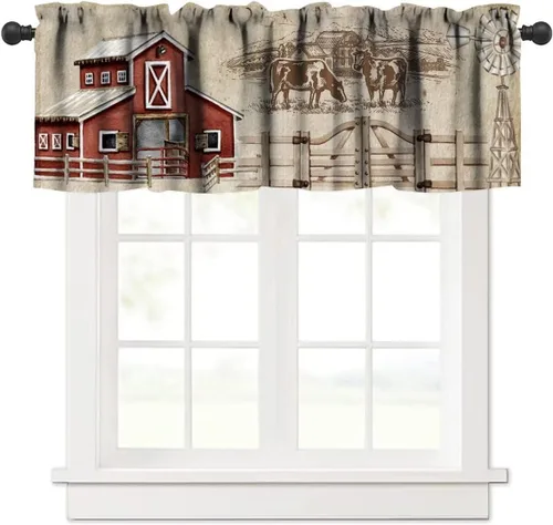 Miniatura 27 de Cenefa de piel de vaca blanca y negra, con estampado de animales de granja occidental, cortina corta opaca para ventana de granja, cocina