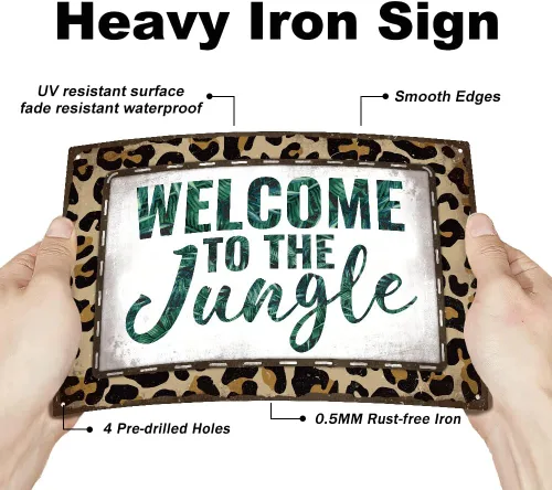 Miniatura 3 de GLOBLELAND Letrero de lata vintage de selva de 8 x 12 pulgadas con texto en inglés "Welcome To The Jungle" retro con texto en inglés "Welcome To The