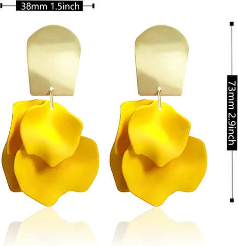 Miniatura 4 de Aretes colgantes de pétalos de rosa, aretes bohemios de flores acrílicas, aretes grandes de resina floral para mujeres, mujeres, novia, ideales