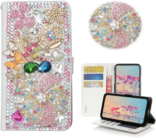 Miniatura 30 de Bling - Funda tipo cartera para teléfono compatible con Samsung Galaxy Z Fold 3 5G, elegante, hecha a mano, atrapasueños con colgante de perlas