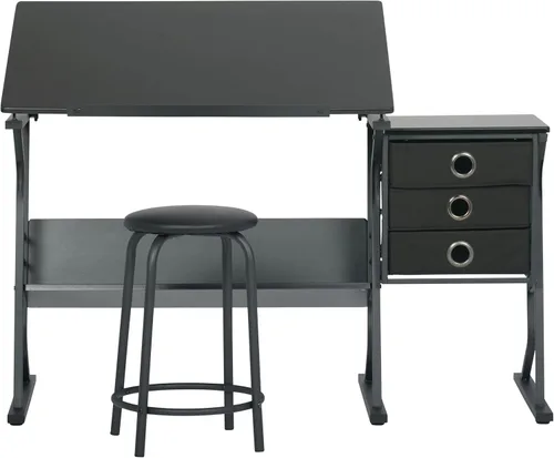 Miniatura 4 de Eclipse Ultra - Mesa de dibujo con taburete, parte superior ajustable en ángulo, estantes de almacenamiento y cajones de 2 piezas