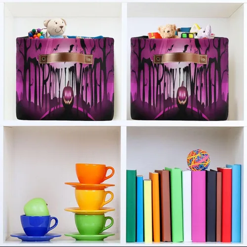 Miniatura 5 de Cesta de almacenamiento plegable de color rojo burdeos para estantes, plegable, impermeable, resistente, de tela, con asas, cubo de almacenamiento