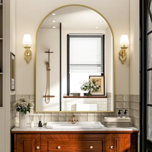 Miniatura 12 de Espejo de Baño con Arco, Espejo de Baño Arqueado de 20x30 pulgadas/Espejo de Tocador Montado en la Pared - Espejo de Pared con Marco de Metal Negro
