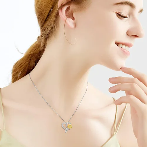 Miniatura 2 de Moissanite Sunflower Heart Necklace for Women, You Are My Sunshine Pendant 925 Sterling Silver 18k Gold Plated Love Heart Jewelry Gift for Her,Wife