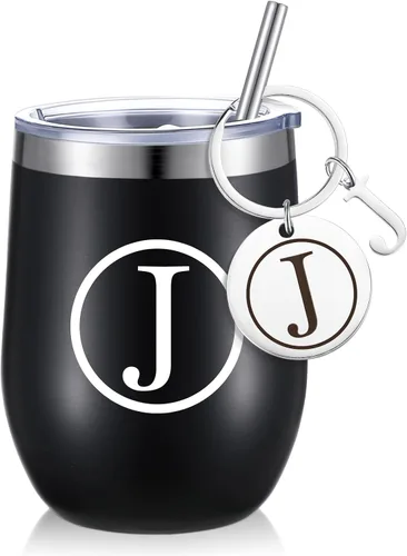 Miniatura 18 de Dandat - Vaso de vino personalizado con llavero de 12 onzas, taza de viaje de acero inoxidable negra con tapa y popote para empleados, profesores