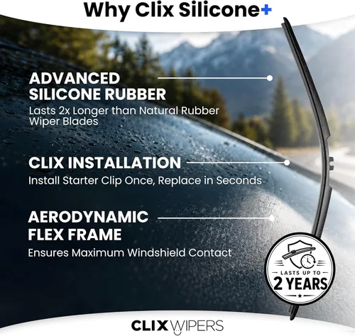 Miniatura 2 de Clix Wipers Escobillas de repuesto de silicona de 14 + 14 pulgadas con repelente de lluvia integrado, elemento de limpieza de silicona duradera