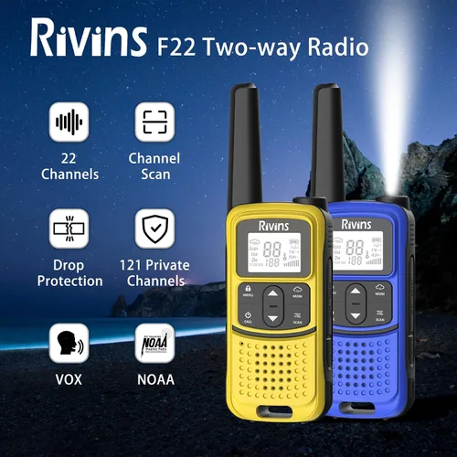 Miniatura 2 de Radios Walkie Talkies de largo alcance: Walkie Talkies recargables Rivins F22 para adultos, NOAA, batería de 1400 mAh, cable USB-C, linterna, VOX