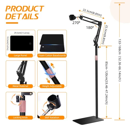 Miniatura 3 de Soporte para Secador de Pelo, Altura Ajustable de 1.68M, Soporte para Secador de Manos Libres con Base Pesada, Rotación de 360 Grados, Funciona