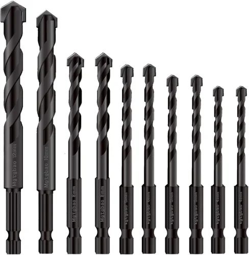 Juego de 10 brocas de hormigón negro, punta de carburo para vidrio, ladrillo, azulejo, hormigón, plástico, cerámica y madera con tamaño de 0.157 in,