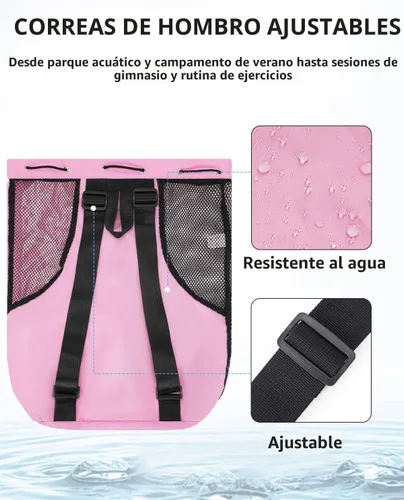 Miniatura 6 de WANDF Mochila de Malla con Cordón para Natación, con Bolsillo para Artículos Húmedos, para Natación, Gimnasio y Equipo de Entrenamiento Rosa