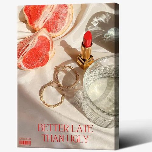 Miniatura 14 de Pósteres de citas divertidas con texto en inglés «Better Late Than Feug», lienzo minimalista con fondo blanco, arte de pared, frutas frescas